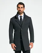 3 Button Overcoat - Charcoal Herringbone