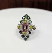 14K White Gold Multi-Colored Tourmaline Cocktail Ring
