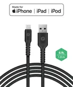 PowerPeak 6ft. Braided Nylon Metallic Lightning USB Charge &amp; Sync Cable - Black - Repairs Bay