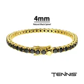 18Kt Gold IP Steel Tennis Bracelet with 4mm Natural Black Spinel