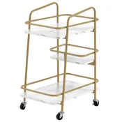 3-tier Hair Salon SPA Utility Trolley, Barber Storage Rolling Cart with Marble Plate 2072