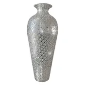 DecorShore 20" Decorative Mosaic Vase for Floor- Large Metal Tall Vase for Flowers With Glass Mosaic In Silver
