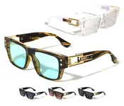 Art Deco Hinge Accent Square Sunglasses with Bold Plastic Frame