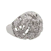 14K White Gold Diamond Open Work Dome Cocktail Ring