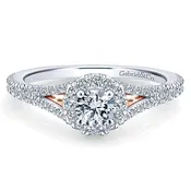 14k White/Rose Gold Round Halo Flow Engagement Ring