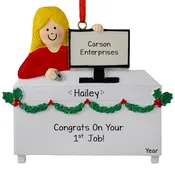 1st Job Female At Festive Desk Ornament BLONDE