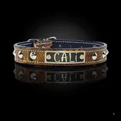 1" Wide Personalized Italian Leather Dog Collar with Cone Studs & Engraved Name Plate (NU3)