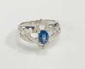0.9ct Blue Sapphire 14k wg Diamond Ring