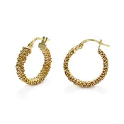 14K Gold over Sterling Silver Tangled Mesh Wire Round Hoop Earrings 20mm
