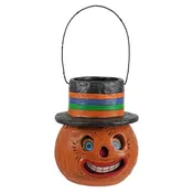 10.25" Striped Hat Pumpkin Candy Container Bucket