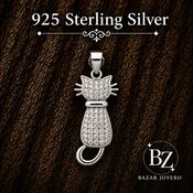 925 Sterling Silver Cat Pendant with Cubic Zirconia