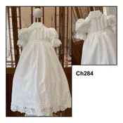 Cotton & Taffeta with Crochet Trim Christening Gown with Bonnet in Ivory