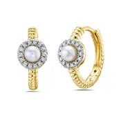 14 Karat Yellow Gold Freshwater Pearl and Diamonds Earrings