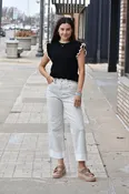 Alina Stripe Cuffed Crop Jeans