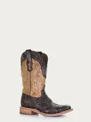 A4117 - MEN'S EMBROIDERY BROWN WOVEN WIDE SQUARE TOE HONEY COWBOY BOOT