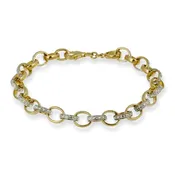 18k Gold over Silver Diamond Accent Circle & Bar Link Bracelet