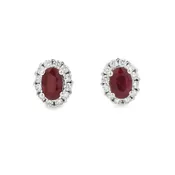 1.17 Carat Oval Natural Ruby and Diamond Stud Earrings | 14K White Gold