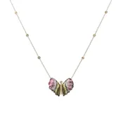 Carved Tourmaline 6 Diamond Bezels