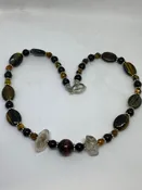#32 Yellow, Red, and Blue Tiger Eye with Herkimer Diamonds and Jet Necklace