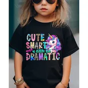 100% Cotton Kids Girls’ Black Unicorn Letters T shirt Tee Crew Neck Short Sleeve Outdoor Vacation Daily Classic Casual Print Summer