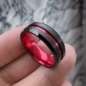 8 mm Black Tungsten Rings – Red Sleeve Design “Red Sleeve”
