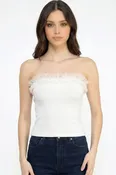 315LACE Lace Trim Tube Top – Fitted Stretch Feminine Top