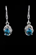 14k Solid White Gold and Natural Blue Topaz Earrings