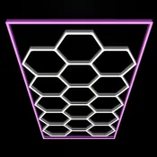 Hexagon LED Lights – 15 Grid with Pink Color Border (15.9' × 8' / 4.84 m × 2.43 m)