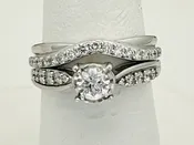 10KW 0.33CT Nat Center Illusion Set Dia and 0.17ct Shank, 14kt White Gold Curved Fitted Wedding Band 0.27ct Band (0.77ctw)