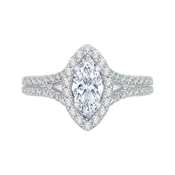 14K Two Tone Gold Marquise Diamond Halo Vintage Engagement Ring with Split Shank (Semi Mount)