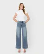Backdrop - Super High Rise Half Yoke Trouser Hem Wide Leg Jeans