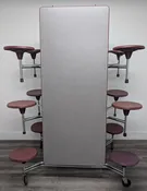 12ft Cafeteria Lunch Table w/ 12 Stool Seat, Dark Gray Top, Burgundy Seat, Elementary Size (RF)