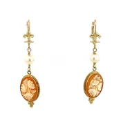 14 karat yellow gold, cameo, and pearl dangle earrings — 33 Jewels at El Paseo