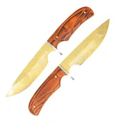 10″ Bucketshot Knives Fixed Blade Hunting Knife w/ Sheath – Gold Blade w/ Wood Handle