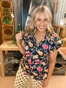 BUBBLE SLEEVE BLACK MIX BLOUSE