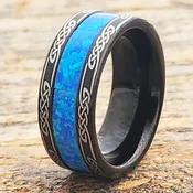 Blue Opal Black Tungsten Ring