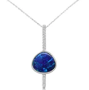 14K White Gold Fancy Shape Australian Opal and Diamonds Drop Pendant