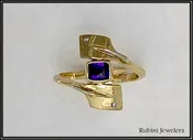 14kt Gold Amethyst and Diamonds Bypass Oars Rowing Ring