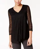 Alfani Petite Burnout Ruffle-Front Top Deep Black PS