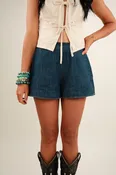 Backroads Smocked Denim Shorts