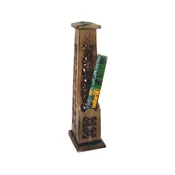 12 inch Carved Wooden Incense Burner Tower