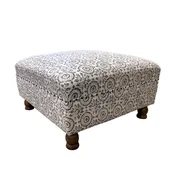 Block Printed Grey Upholstered Ottoman | Asia West