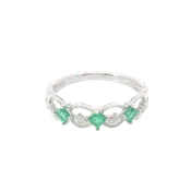 14kt White Gold Antique-Style Ring with Princess-Cut Emeralds & Diamond Accents