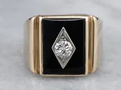 10K Yellow White Gold Diamond and Black Onyx Ring
