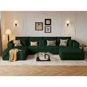 133" Oversized Green U-Shape Corduroy Modular Cloud Sectional Sofa - No Assembly, Ships in 3-7 Days
