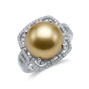 12.7mm Golden South Sea Pearl And .63 Carat Diamond 18kt Ring