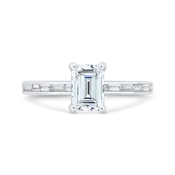 14K White Gold Emerald Cut Diamond Solitaire Plus Engagement Ring (Semi Mount)