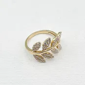Afarin: Yellow 18 Karat Gold Leaf Ring with 0.89ctw Round Diamonds — McGough & Company