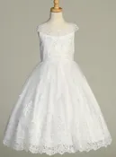 Corded Embroidered Tulle & Sequins Communion Dress