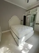 Upholstered Arched Storage Bed with Mattress, Full, White, Good